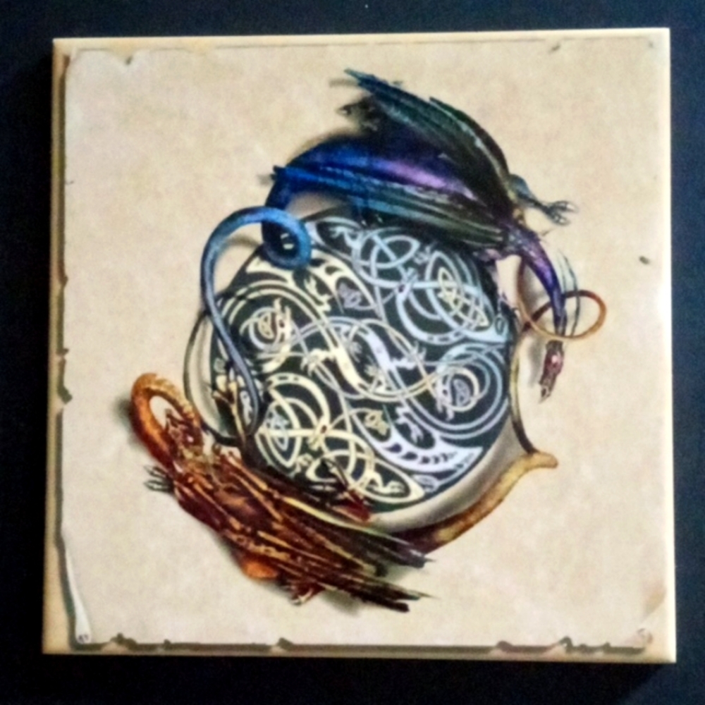 Double Celtic Dragon Art Tile